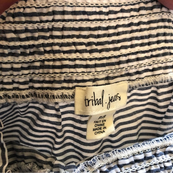 Women’s Tribal Jeans off Shoulder Blue White Striped Embroidered top size S - Picture 14 of 14